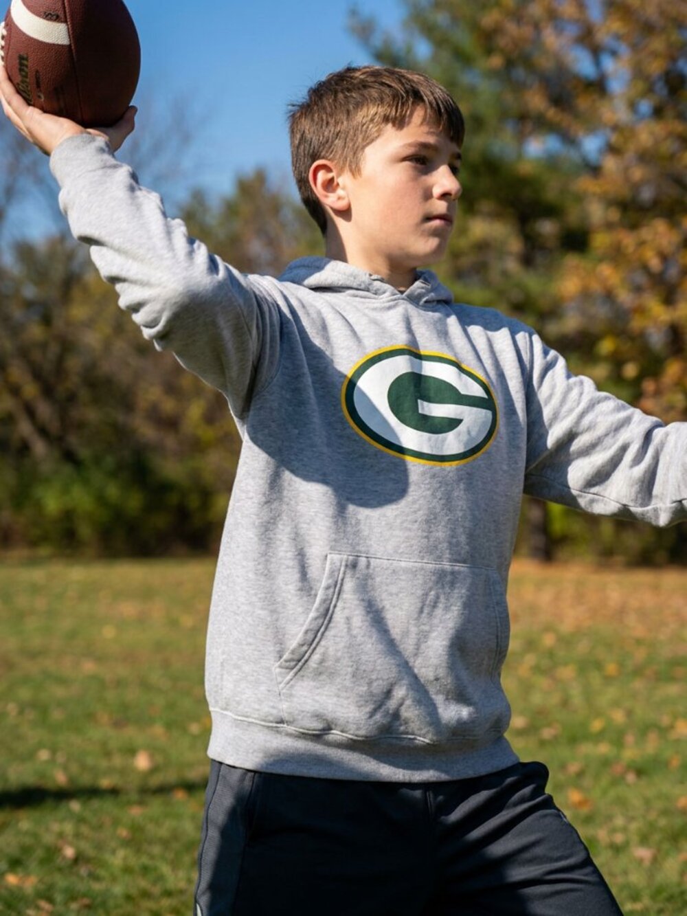 Green Bay Packer current Logo Youth Rugger Hoodie GREY HEATHER